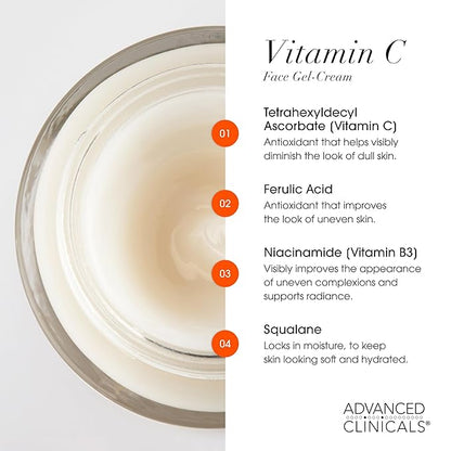 Advanced Clinicals Brightening Vitamin C Body Cream + Potent Vitamin C Face Moisturizer Gel Cream 2pc Skincare Set For Women & Men To Diminish Appearance Of Dark Spots, Wrinkles, & Dry Skin, 2pc Set