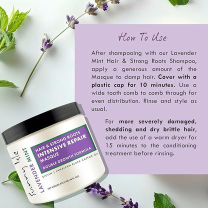 Sunny Isle Lavender Mint Hair and Strong Roots Intensive Repair Masque 16oz | Double Growth Formula | Biotin and Jamaican Black Castor Oil