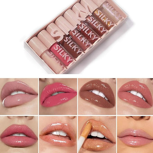 MAEPEOR Shimmer Glossy Lipgloss Set 8PCS Non-Sticky Moisturizing Glossy