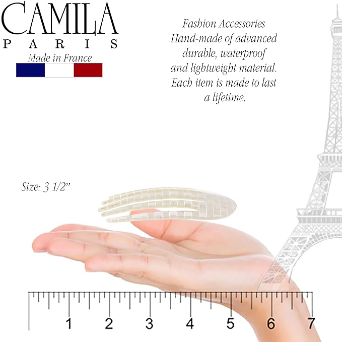 Camila Paris CP3409 French Hair Side Comb Rounded, Nacro White, Handmade French Twist Hair Combs, Strong Hold Hair Clips for Women Bun Chignon, No Slip Styling Girls Hair Accessories Made in France