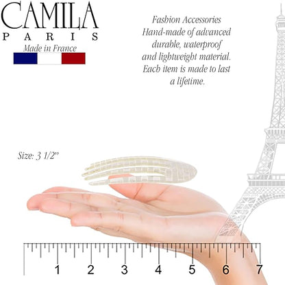 Camila Paris CP3409 French Hair Side Comb Rounded, Nacro White, Handmade French Twist Hair Combs, Strong Hold Hair Clips for Women Bun Chignon, No Slip Styling Girls Hair Accessories Made in France