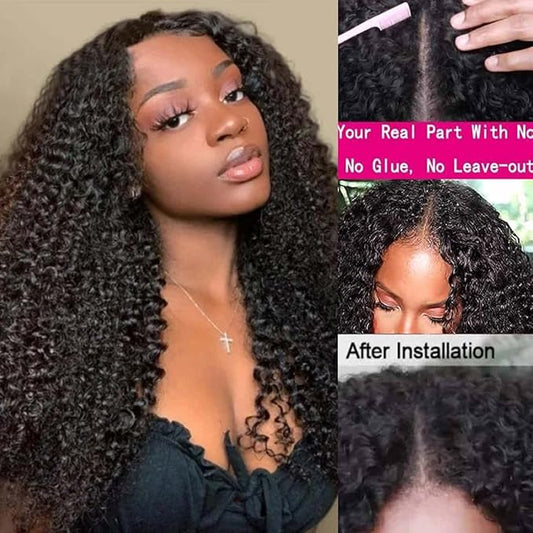 Beauty Forever Kinky Curly U Part Human Hair Wig 4x1 inch Small Leave Out,Curly Upgrade U Part Wig Human Hair Wigs for Women Glueless Clip In Wig 150% Density Natural Color 16 Inch