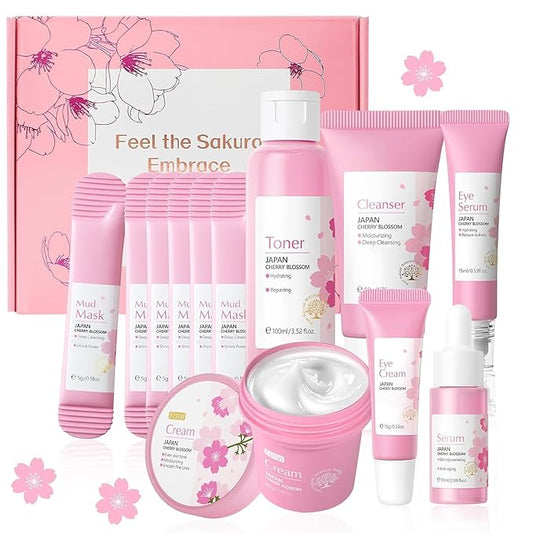 Sakura Skin Care Sets, Skin Care for Teens 10-12, Beauty Skincare Gifts Sets, Skin Care Routine Kit for Women, Hydrate, Oil Control, Glow Up, Travel Size -7 PCS