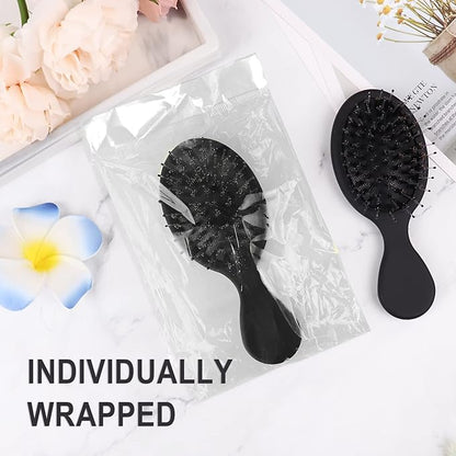 10 Pack Mini Boar Bristle Brush Individually Wrapped, Boar and Nylon Bristles Adds Shine, Promote Hair Growth, Scalp Massage and Detangling, Safe for All Hair Types Extensions, Wigs, 5 Colors
