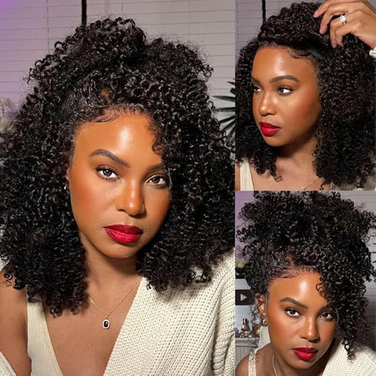 Beauty Forever 7X5 Bye Bye Knots Wear and Go Kinky Curly Wigs Precut Lace Front Wig Human Hair Glueless Wig,Put on and Go Beginner Wigs 150% Density Natural Color 24 Inch
