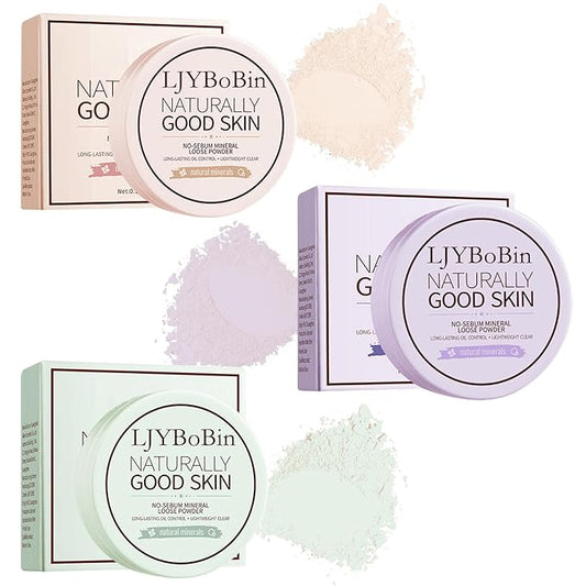 3PCS Loose Setting Powder Set,Lightweight Long Lasting Oil Skin Types