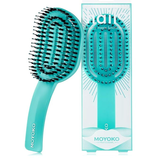 MOYOKO Detangler Brush for Curly Hair, Thick, Straight - Ergonomic Curved Detangling Hair Brush for Women, Girls, Prevents Breakage, Detangle Shower Hairbrush for Wet & Dry Hair (Turquoise)