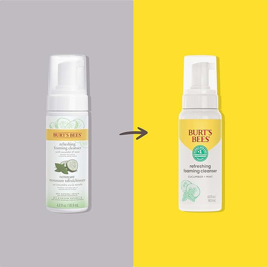 Burt's Bees Refreshing Foaming Face Cleanser and Natural Face Wash with Cucumber and Mint, 4.8 Fluid