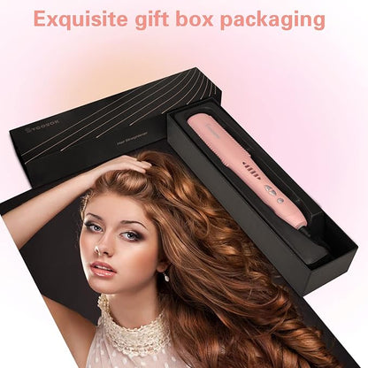 Hair Straightener Comb - Ceramic Hot Comb Hair Straightener Electric Straightening Comb for Black Hair 6 Temperature Settings, 20 Mins Auto-Off Safe & Salon Styling (Pink)