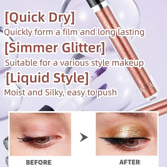 Eyeshadow liquid Glitter Long Lasting Pigments Metals Gloss Shimmer Eyeshadow Glow Eye Makeup (Rosegold)