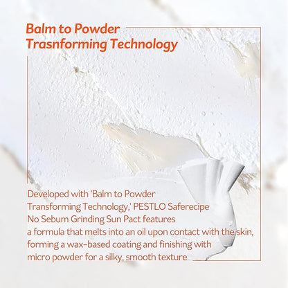 PESTLO Saferecipe No Sebum Grinding Sun Pact SPF 50+, PA+++ 0.63oz/ 18g- Grinding Dial Compact, Solid Cushion to a Soft Powdery Sunscreen, Sebum Control, Non-Irritating, Hypoallergenic Sun Pact