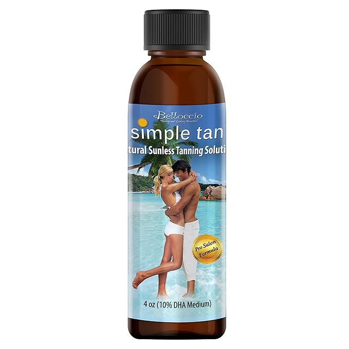 Belloccio Simple Tan 4 Ounce Bottle of Professional Salon Sunless Tanning Solution with 10% DHA and Dark Bronzer Color Guide
