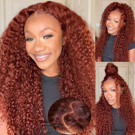 Beauty Forever Pre-Everything Glueless Frontal Wig 13x4 Reddish Brown Curly Pre Cut Lace Front Wigs Bye Bye Knots Put on and Go HD Lace Human Hair Wig Pre-Bleached Knots 150% Density 22 Inch