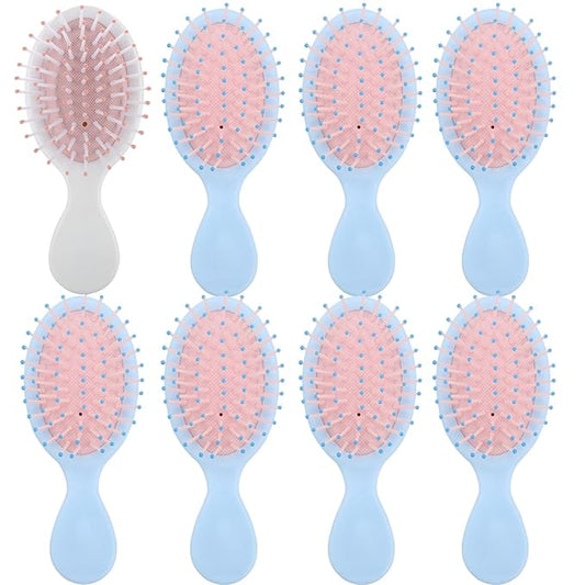 Bridesmaid Proposal Gifts - 8 Pieces Mini Travel Hair Brush Set, Cute Bachelorette Party Accessories (White, Blue, Pink)