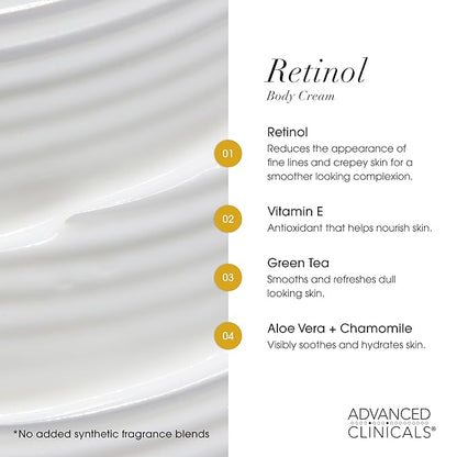 Advanced Clinicals Retinol Body Lotion + Collagen Body Oil 2pc Skincare Set For Women & Men | Fragrance Free Retinol Lotion + Collagen Massage Body Oil To Improve Appearance Of Crepey Skin, 2pc Set