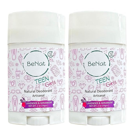 2-Pack All Natural Deodorant For Teen Girls 100% Natural Aluminum-Free Carcinogen Free Kids Deodorant For Girls Clinically Proven To Be Safe For Children and Teenagers