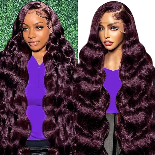 13x4 99J Burgundy Body Wave Lace Front Wig Human Hair 180% Density Wine Red Color Wigs for Women Free Part Hd Transparent Lace Front Wigs Pre Plucked with Baby Hair Colored Glueless Wigs 30 inch