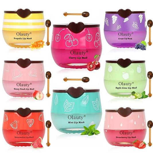 8-In-1 Honey Pot Bee Lip Balm - Propolis Overnight Moisturizing Lip Mask, Sleeping Mask Hydrating, Prevent Dry & Cracked, Reduce Lip Lines