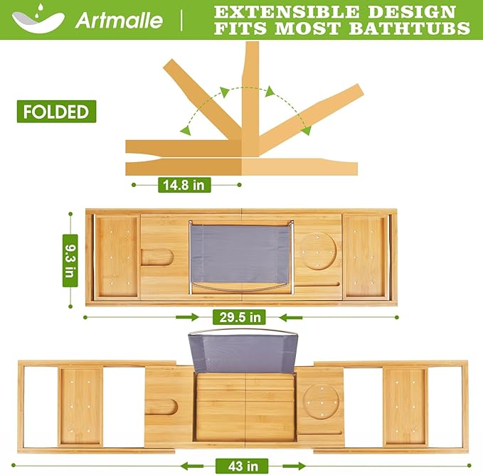 Artmalle bathtub caddy tray for
