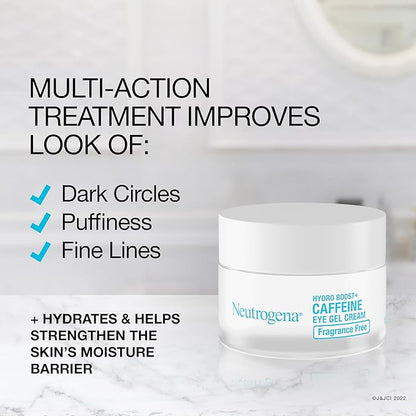 Neutrogena Hydro Boost + Eye Cream for Dark Circles & Puffiness, Under Eye Cream with Caffeine, Hyaluronic Acid and Peptides, Fragrance Free, 0.5 oz