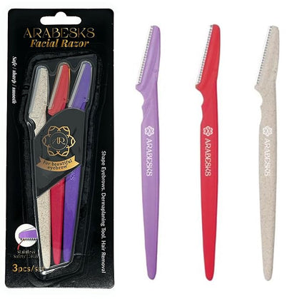 ARABESKS Dermaplaning Tool, 3ct | Dermaplane, Face Razors for Women, Eyebrow Razor, Facial Razor, Dermaplaning Razor, Womens Face Razor Peach Fuzz Remover, Eyebrow Trimmer