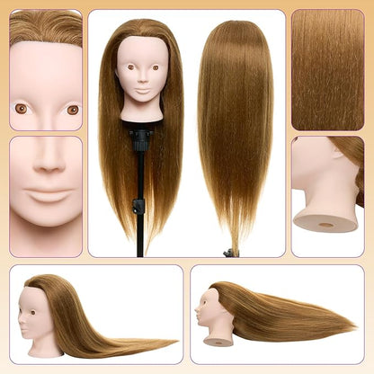 Neverland Beauty Mannequin Head with 80% Real Human Hair, 26 Inch Makeup Training Head for Braiding, Styling & Cosmetology Practice, False Eyelashes #27