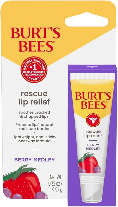 Burt's Bees Rescue Lip Relief, Berry Medley, Hydrating Lip Balm for Dry Cracked Lips, with Responsbily Sourced Beeswax and Shea Butter, 100% Natural Origin, 1 Squeezy Tube, 0.35oz