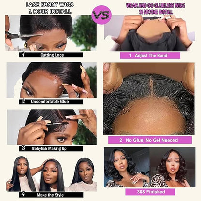 Glueless Bob Wigs Human Hair 180% Density Wear and Go Glueless Wigs Pre Plucked Pre Cut 4x4 Closure Wigs Body Wave Human Hair Wig 10 Inch