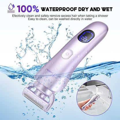 Hatteker Women's Electric Shaver Bikini Trimmer Hair Trimmer for Women LED Display Electric Razor for Legs Bikini Underarm Public Hairs Led Display IPX7 Waterproof Gift for Women (Purple)