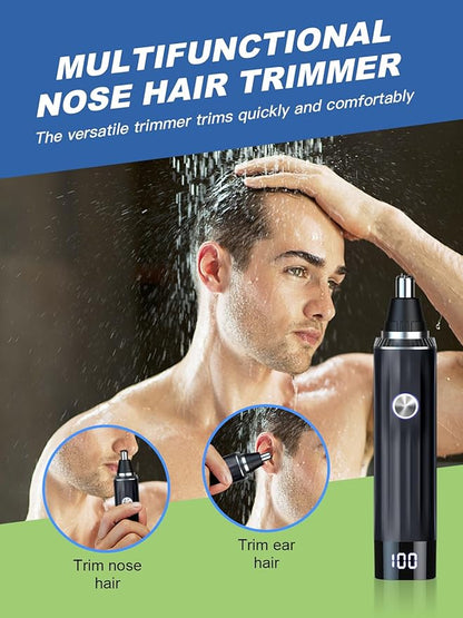 LED Display Ear and Nose Hair Trimmer Clipper for Men Women,2025 Rechargeable 2 in 1 Professional Painless Eyebrow & Facial Hair Trimmer with Powerful Motor and Dual-Edge Blades Easy Cleansing