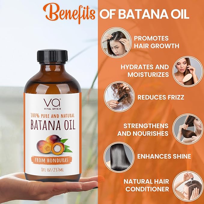 Batana Oil For Hair Growth - 100% Raw Oil From Honduras - Glass Bottle - Rich In Essential Nutrients - For Strong & Shiny Hair - 8 FlOz