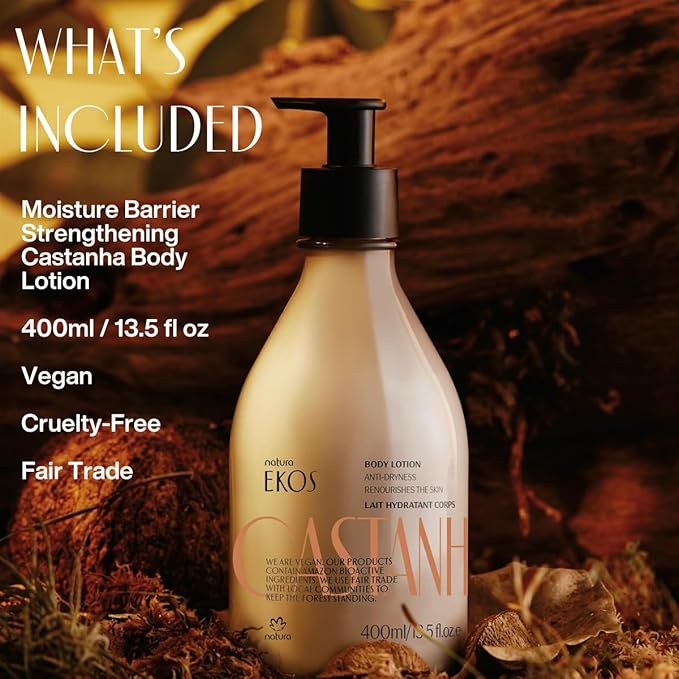 natura - Ekos Castanha (Brazil Nut) Renourishing Body Lotion - Anti-Dryness - Deep Skin Hydration Moisturizer - Vegan Skin Care - Brazilian Beauty Secrets - Self Care & Body Care - 13.5 fl oz (400ml)