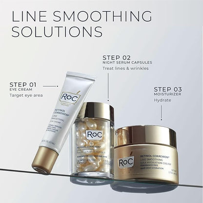 RoC Retinol Correxion Anti-Aging Wrinkle Night Serum, Daily Line Smoothing Skin Care Treatment for Fine Lines, Post-Acne Scars, 30 Individual Capsules, Unscented, 0.35 Fl Oz
