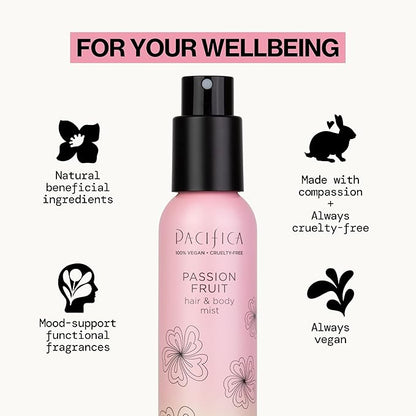 Pacifica Hair Mist Perfume & Full Body Spray for Women - Passion Fruit Body Mist Fragrance w/Pineapple, Orange Blossom, Vanilla, Sandalwood & Bergamot – Alcohol-Free, Vegan & Cruelty-Free, 5 oz