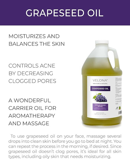 velona Grapeseed Oil 1 Gallon / 128 Fl Oz | 100% Pure and Natural Carrier Oil | Refined, Cold pressed | Cooking, Skin, Face, Body, Hair Care | Use Today - Enjoy Results
