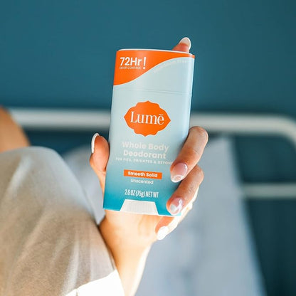 Lume Whole Body Deodorant - Smooth Solid Stick - 72 Hour Odor Control - Aluminum Free, Baking Soda Free and Skin Loving - 2.6 Ounce (Pack of 3) (Unscented)