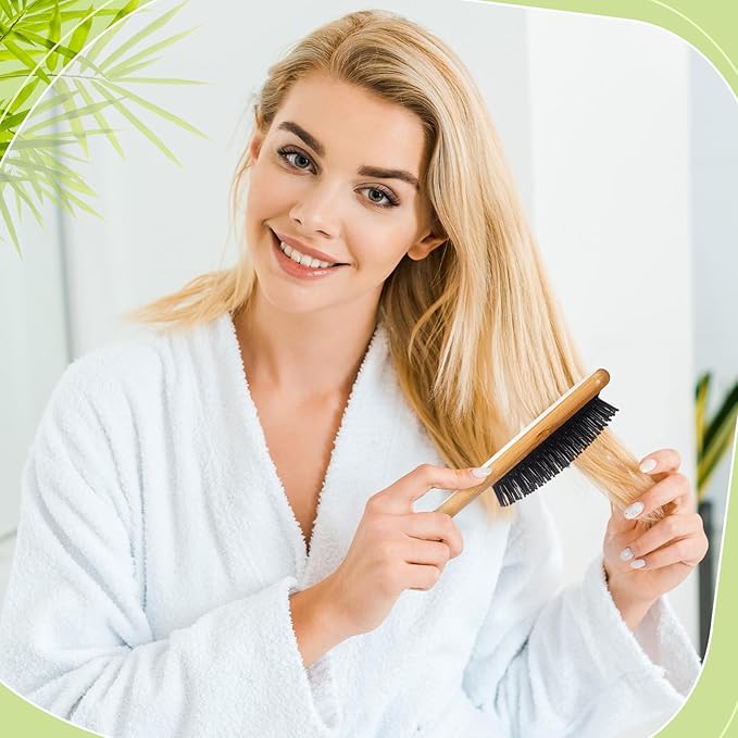 Tessco for you 12 Pcs Bamboo Hair Brushes for Women Bulk Wooden Paddle Brush Scalp Massage Bamboo Bristles Anti Static Men Engraving DIY Gift for Father's Day Wedding(Black Bristles,9.65'' X 3.35'')