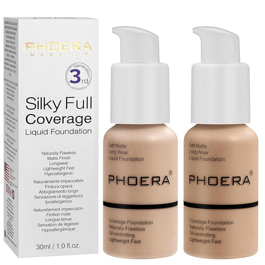 PHOERA Foundation, PHOERA Matte Liquid Foundation,PHOERA Makeup for Nude+Buff Beige) 30ml