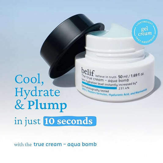 belif Aqua Bomb – Daily Niacinamide Hydrating Moisturizer, Lightweight Plumping Facial Cream with Hyaluronic Acid & Squalane, Cooling Effect, Anti-Aging, Korean Skincare, 3.3 fl oz (100ml)