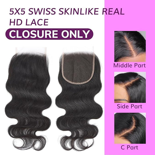 IDN BEAUTY SKINLIKE REAL HD 5x5 Lace Closure Human Hair 12 Inch Body Wave Closure Bleached Single Knots 5x5 Closure Ultra-thin HD Lace Closure Virgin Human Hair 0.1 mm Pre Plucked Hairline Closure