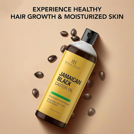 Botanic Hearth Jamaican Black Castor Oil (16 fl oz) | Roasted & Cold-Pressed | Promotes Hair Growth & Natural Skin Care | Ideal for Massage, Scalp, Hair & Nails