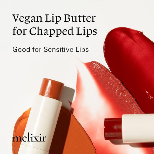 Melixir Vegan Lip Butter #06 Lust Red(Tinted) (+11 more colors) 0.13oz, Bee Free, Petrolatum Free, Deep Nourishing Plant-Based Vegan Chapstick, Vegan Lip Balm for Dry, Cracked and Chapped Lips