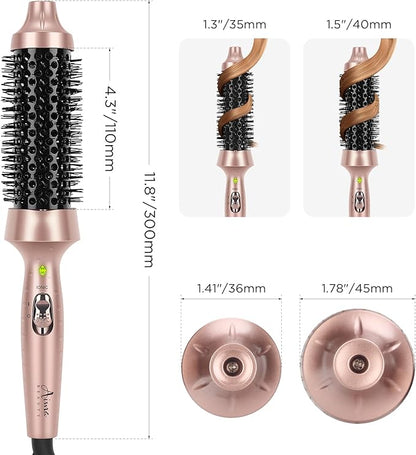 Aima Beauty 1.5" Ceramic Hot Brush for Root Volume, Ion Hair Care Thermal Brush - 60Mins Auto-Off, Dual Voltage, Gold