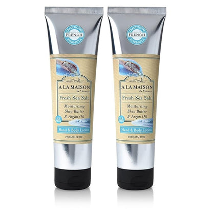 A LA MAISON Moisturizing Lotion, Fresh Sea Salt - Uses: Hand and Body, Argan Oil, Pure Shea Butter, Essential Oils, Plant Based, Cruelty-Free, SLS and Paraben Free (8 Oz, 2 Pack)