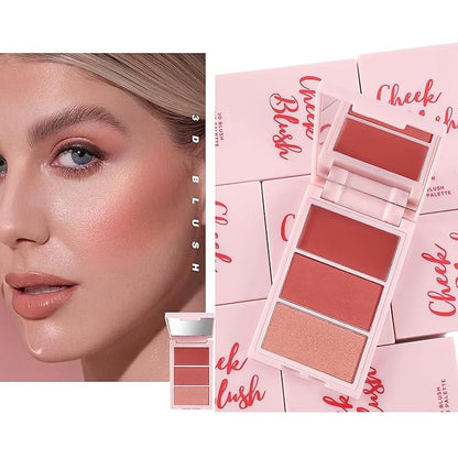 3D Blush Palette, Multi-Use Makeup Powder Blush Palette Cream Blush For Cheeks, Mulit Glow Balm, Lightweight, Smooth, Blendable, Long-Lasting Pigment, Natural Shimmery Or Matte Finish(01#)