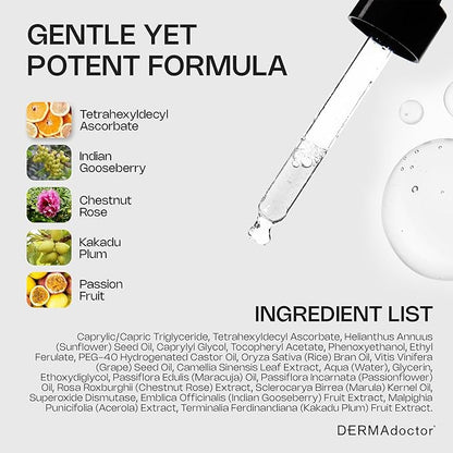 DERMAdoctor 20% Vitamin C Face Oil with Vitamin E & Ferulic Acid | Kakadu C High-Potency Evening Oil, Anti-Aging, Brightening & Hydrating Glow | For All Skin Types – 1.01 fl oz