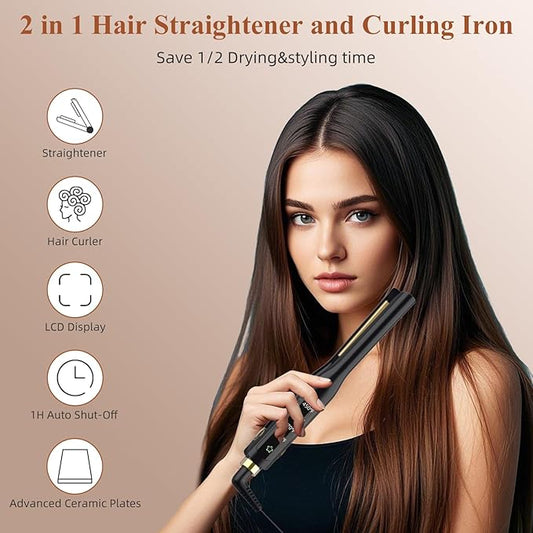 Small Flat Iron, 1/2 Inch Flat Iron for Short Hair Straightener and Curler 2 in 1, Ceramic Ionic Floating Plates for Less Frizz, 10s Quick Heat Up, Straightener for All Hair Types(Black)
