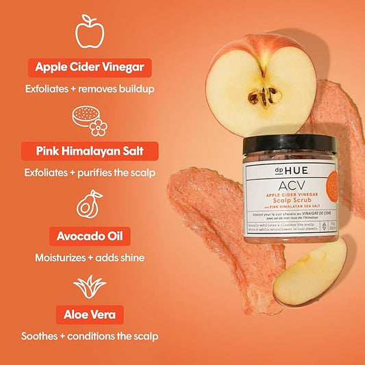 dpHUE Apple Cider Vinegar Scalp Scrub - 9 oz, Pack of 2 - Natural Exfoliating Scrub & Dry Scalp Treatment - With Pink Himalayan Sea Salt, Aloe Vera & Avocado Oil - Gluten Free, Vegan