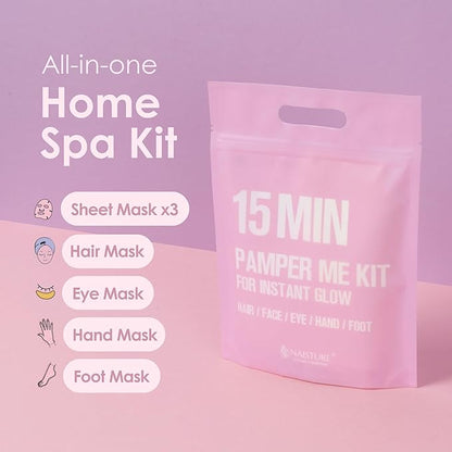 15 Min Pamper Me Kit by Naisture – Korean Spa Kit for Women with Hair Mask, Hand and Foot Masks, Eye Mask, and Face Masks