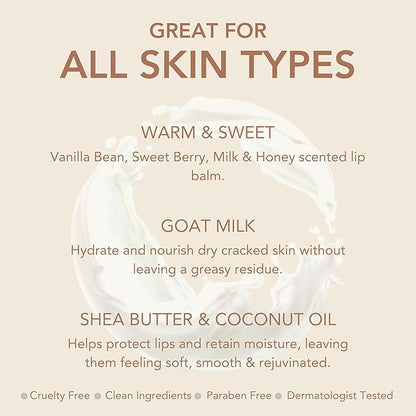 Dionis Goat Milk Skincare Warm & Sweet Lip Balm Gift Set - Beeswax, Shea Butter & Coconut Oil Lip Care Products Made in The USA - Cruelty Free Lip Moisturizer for Dry Chapped Lips, 0.28oz 3 Pack